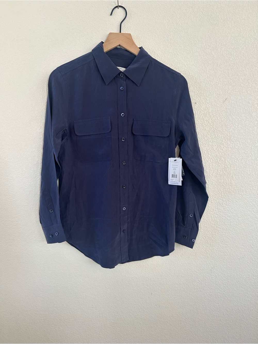 Equipment Navy Button-Down Long Sleeve Shirt with Chest Pockets